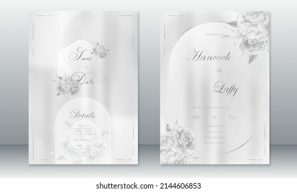 Luxury wedding invitation card template elegant of gray background with rose bouquet