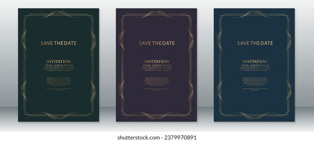 Luxury wedding invitation card template vintage design elegant background with golden leaf frame 