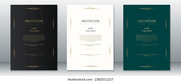 Luxury wedding invitation card template vintage design elegant background with golden frame ornament