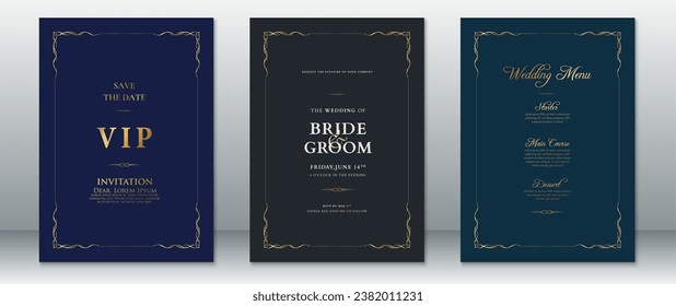Luxury wedding invitation card template golden design elegant dark background with gold frame ornament
