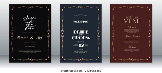 Luxury wedding invitation card template design dark background