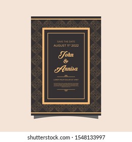 Luxury wedding invitation card Vector. Rich rococo backgrounds. Royal victorian pattern ornament. Made with golden foil Isolated on black background. vector illustration.