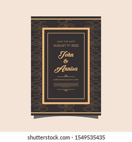 Luxury wedding invitation card Vector. Rich rococo backgrounds. Royal victorian pattern ornament. Made with golden foil Isolated on black background. vector illustration.
