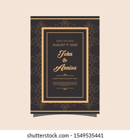 Luxury wedding invitation card Vector. Rich rococo backgrounds. Royal victorian pattern ornament. Made with golden foil Isolated on black background. vector illustration.