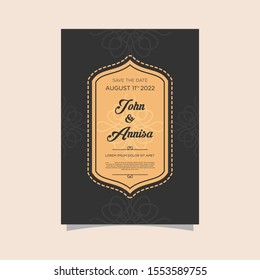 Luxury wedding invitation card Vector. Rich rococo backgrounds. Royal victorian pattern ornament. Made with golden foil Isolated on black background. vector illustration.