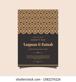 Luxury wedding invitation card Vector. Rich rococo backgrounds. Royal victorian pattern ornament. Made with golden foil Isolated on black background. vector illustration.