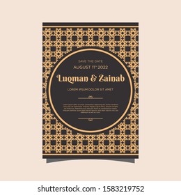 Luxury wedding invitation card Vector. Rich rococo backgrounds. Royal victorian pattern ornament. Made with golden foil Isolated on black background. vector illustration.