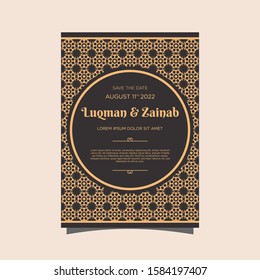 Luxury wedding invitation card Vector. Rich rococo backgrounds. Royal victorian pattern ornament. Made with golden foil Isolated on black background. vector illustration.
