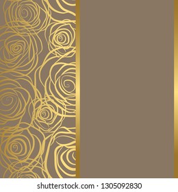 Luxury wedding invitation card,gold roses  with frame and place for text. Vector illustration.