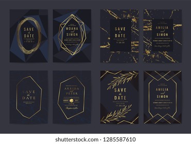 Luxury Wedding Invitation Cards Collection Design with Marble and golden texture Vector illustration.