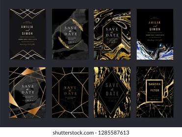 Luxury Wedding Invitation Cards Collection Design with Marble and golden texture Vector illustration.