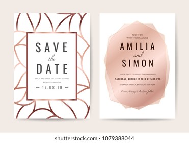 Luxury Wedding Invitation Cards With Geometric Rose Gold Texture  Vector