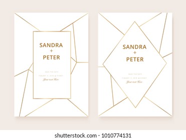 Luxury Wedding Invitation Cards With Gold Geometric Pattern Vector Modern Design Template