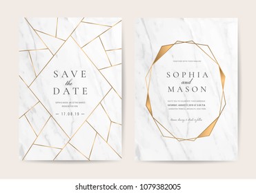 Luxury Wedding Invitation Cards With Gold Marble Texture And Geometric Pattern Vector Design Template