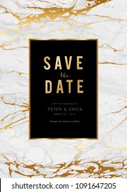 Luxury wedding invitation cards with gold marble texture vector design template