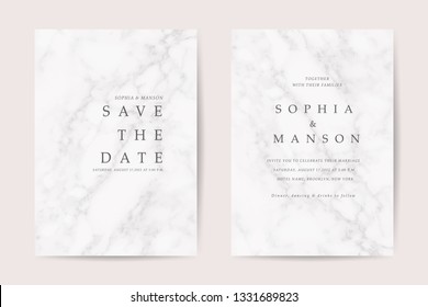 Luxury wedding invitation cards with gold marble texture vector design template