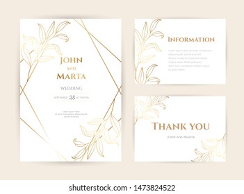 Gold Beige Invitation Cards Leaves Frame Stock Vector (Royalty Free ...