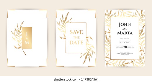 Luxury Wedding invitation cards with gold geometric polygonal lines vector design template. eps10