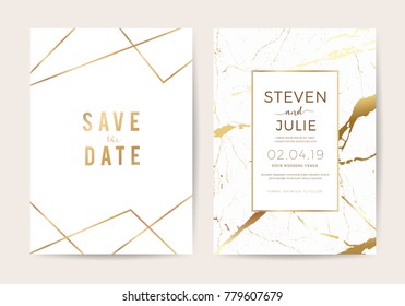 Luxury wedding invitation cards with gold marble texture and geometric pattern vector design template - Shutterstock ID 779607679