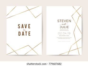 Luxury Wedding Invitation Cards With Gold Geometric Pattern Vector Design Template