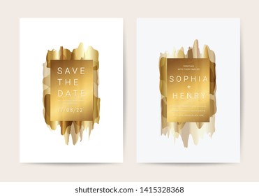Luxury wedding invitation cards with golden texture  minimal style vector design template