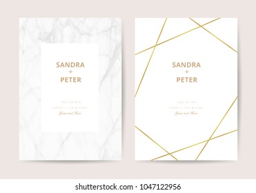 Luxury  wedding invitation cards with marble texture and golden line vector illustration. 