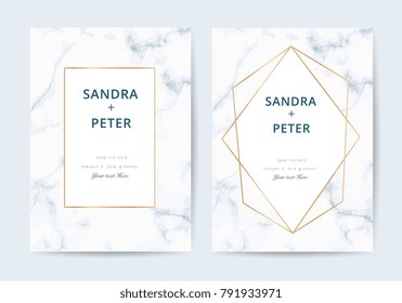 Luxury  wedding invitation cards with marble texture and golden line vector illustration. 
