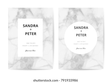 Luxury wedding invitation cards with marble texture background