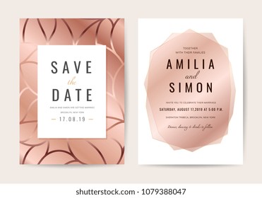Luxury Wedding Invitation cards with Rose gold Geometric style pattern vector 