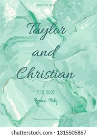 Luxury wedding invitation cards with turquoise marble design simple save the date template
