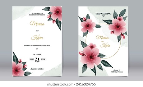 Luxury wedding invitation cherry blossoms on watercolor background