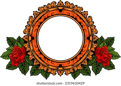 Luxury wedding invitation circle frame red rose decoration