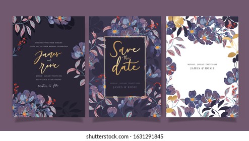 Luxury Wedding Invitation, floral invite thank you, rsvp modern card Design in peony with  leaf greenery  branches decorative Vector elegant rustic template