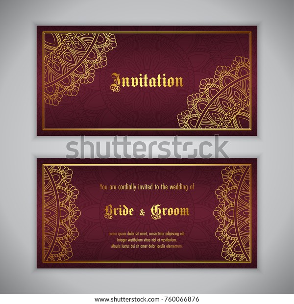 Luxury wedding invitation with golden
ornament. Vector
illustration