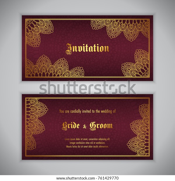 Luxury wedding invitation with golden\
ornament. Vector\
illustration