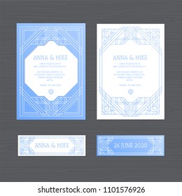 Luxury wedding invitation or greeting card with geometric ornament. Art Deco style. Paper envelope template. Wedding invitation envelope mock-up for laser cutting. Vector illustration. 