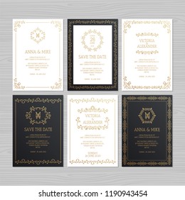 Luxury wedding invitation or greeting card set with floral ornament. Vector illustration. 