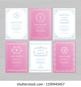 Luxury wedding invitation or greeting card set with floral ornament. Vector illustration. 