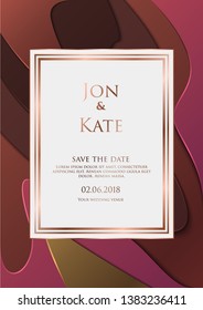 Luxury wedding invitation in paper cut style. Vector illustration. EPS 10