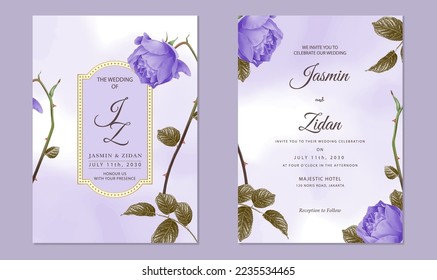 Luxury Wedding Invitation Purple Flower with gradation background