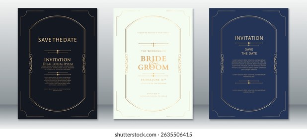 Luxury Wedding Invitation Set with Elegant Curved Corners and Gold Ornaments