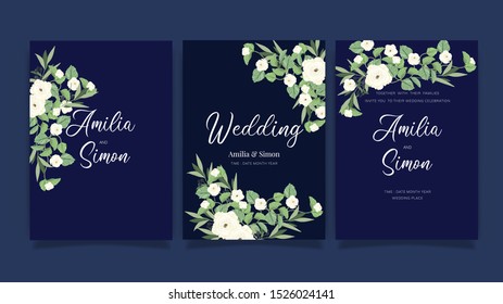 Luxury Wedding Invitation set,  invite thank you, rsvp modern card Design in Golden and white rose with leaf greenery branches  decorative Vector elegant rustic template
