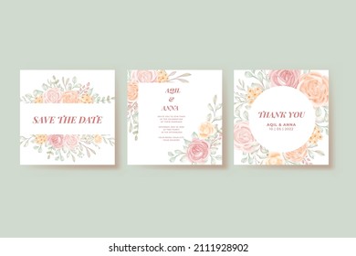 Luxury Wedding Invitation Set Rose Peach Flower Template