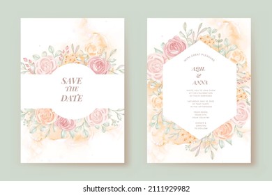 Luxury Wedding Invitation Set Rose Flower Template