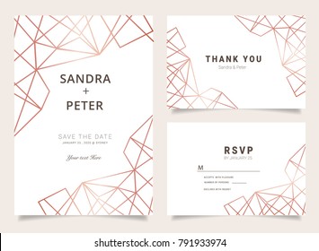 Luxury wedding invitation set with Thank you card, RSVP, with geometric shapes pattern