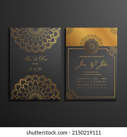 Luxury wedding invitation template with mandala floral decoration