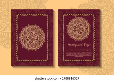 Luxury wedding Invitations card with mandala pattern.Vector vintage hand-drawn highly detailed round mandala elements. Luxury lace festive ornament card. Islam, Arabic, Indian, Turkish