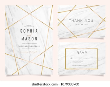 Luxury Wedding Invitations set  for Design  Thank you card , RSVP Stationary with marble vector background cover.