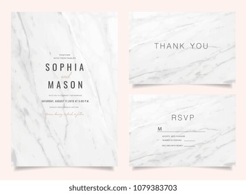 Luxury Wedding Invitations set  for Design  Thank you card , RSVP Stationary with marble vector cover.