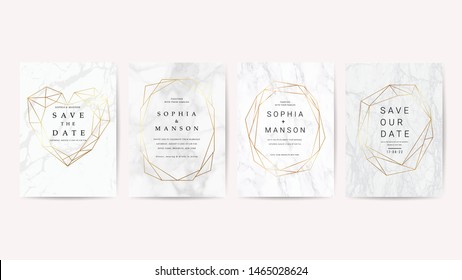 Luxury wedding invite cards collection. Set of white marble texture background and gold border frame you can apply at  wedding Invitation, Thank you Card, rsvp, posters, modern card design template. 